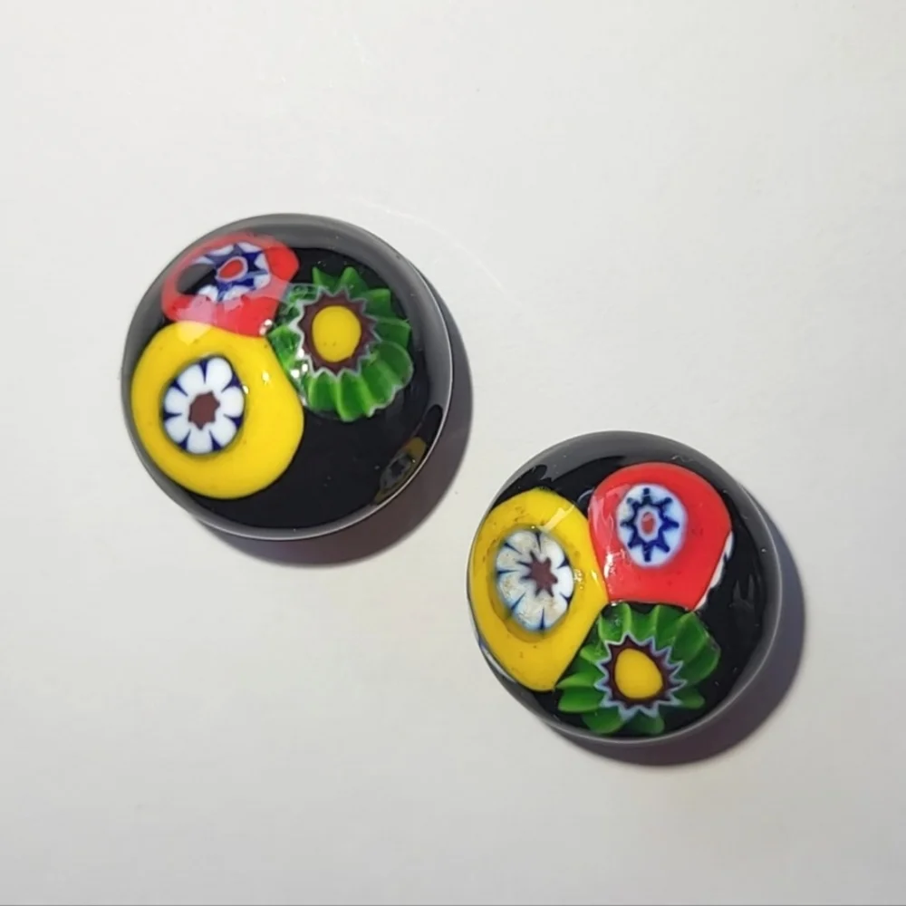 MURANO GLASS MILLIFIORE COLORFUL CLIP EARRINGS - Picture 1 of 6